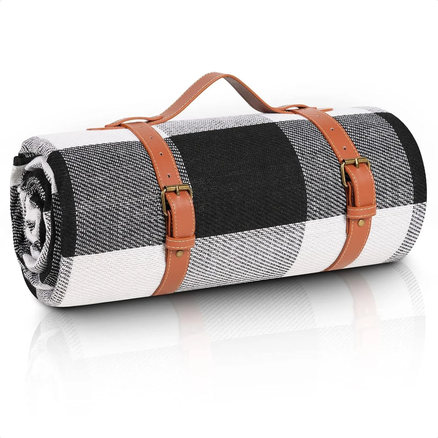 2x2M Portable Picnic Blanket with Comfort Carry Strap-Black Striped