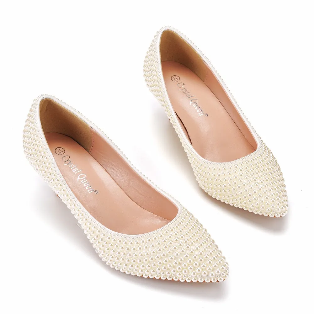 5cm Pearl Pointed Shallow Wedding Shoes