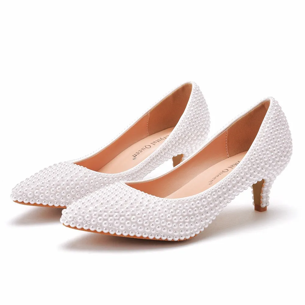 5cm Pearl Pointed Shallow Wedding Shoes