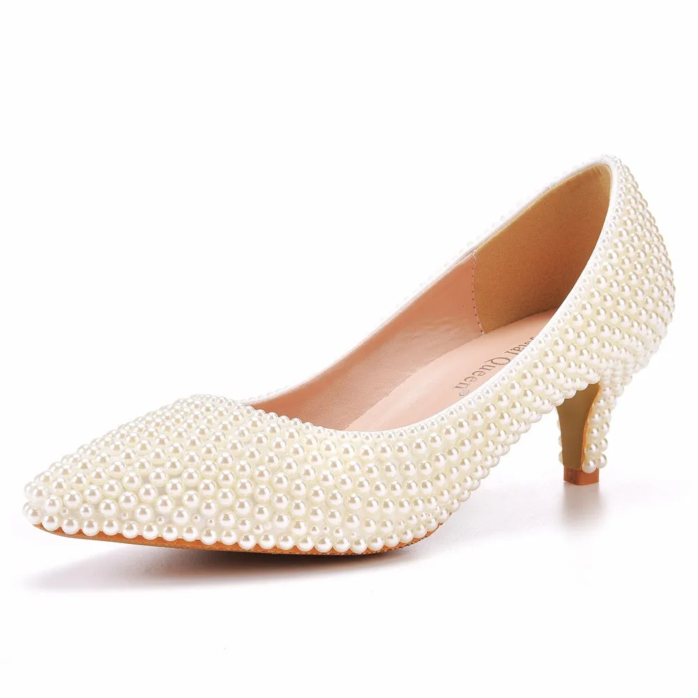 5cm Pearl Pointed Shallow Wedding Shoes