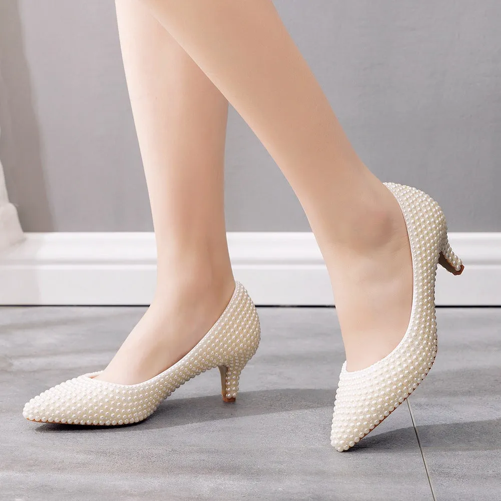 5cm Pearl Pointed Shallow Wedding Shoes