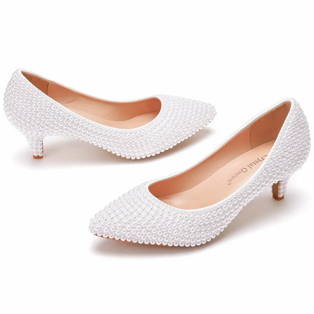 5cm Pearl Pointed Shallow Wedding Shoes