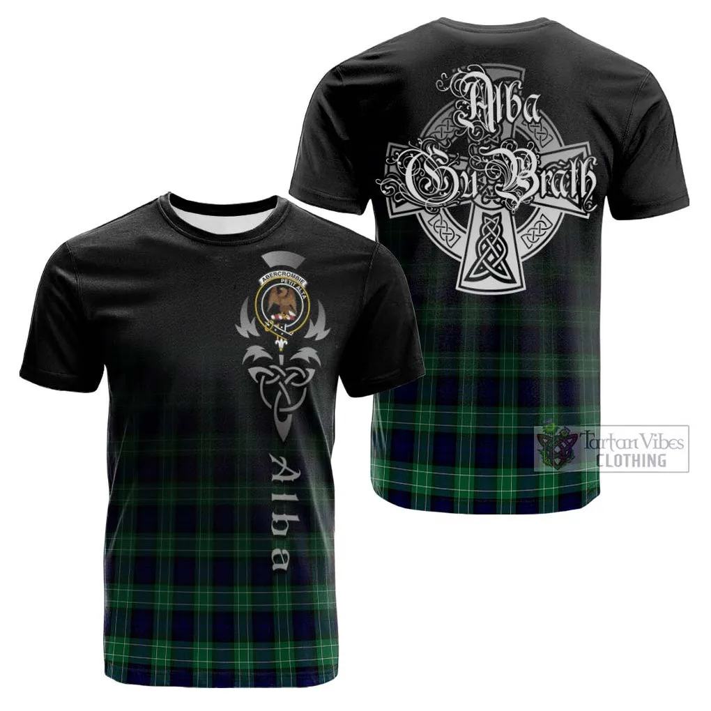 Abercrombie Tartan Cotton T-shirt Featuring Alba Gu Brath Family Crest Celtic Inspired