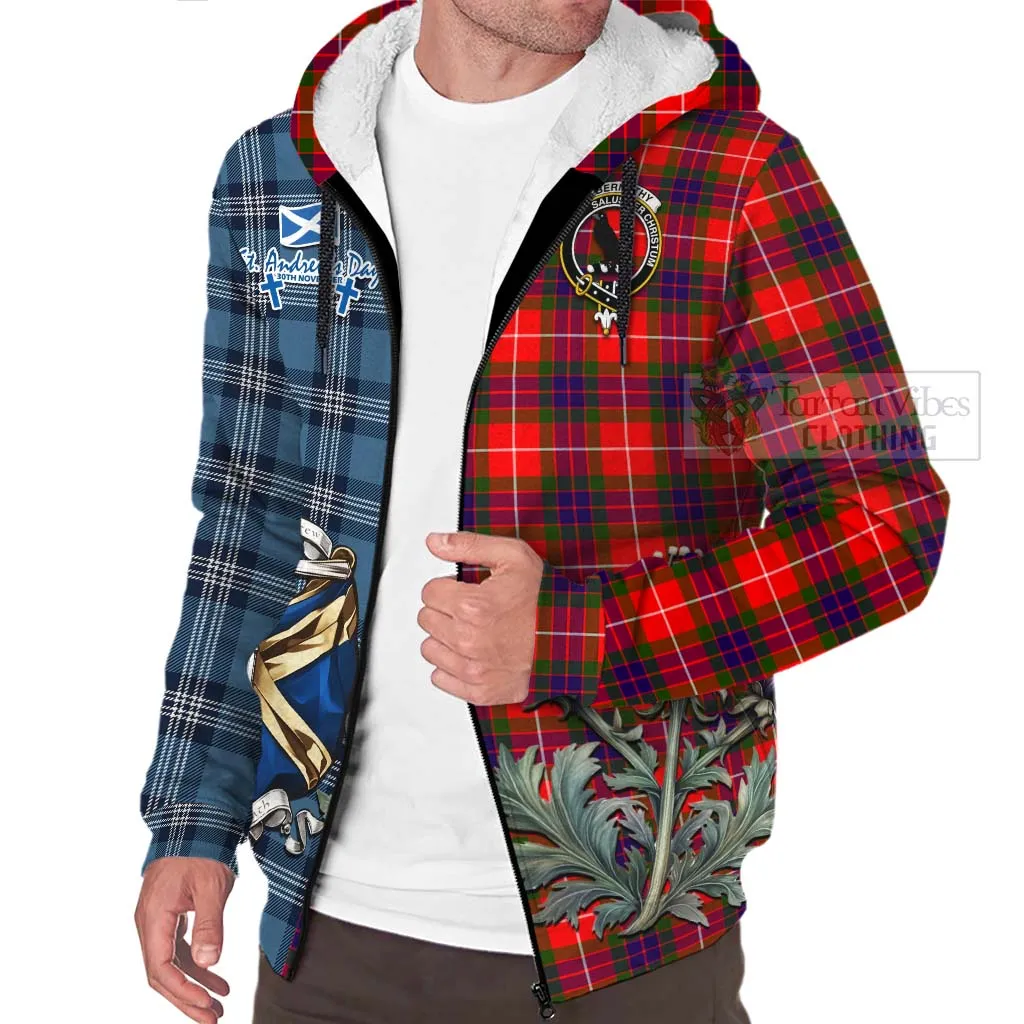 Abernethy Tartan Sherpa Hoodie Happy St. Andrew's Day Half Tartan Style