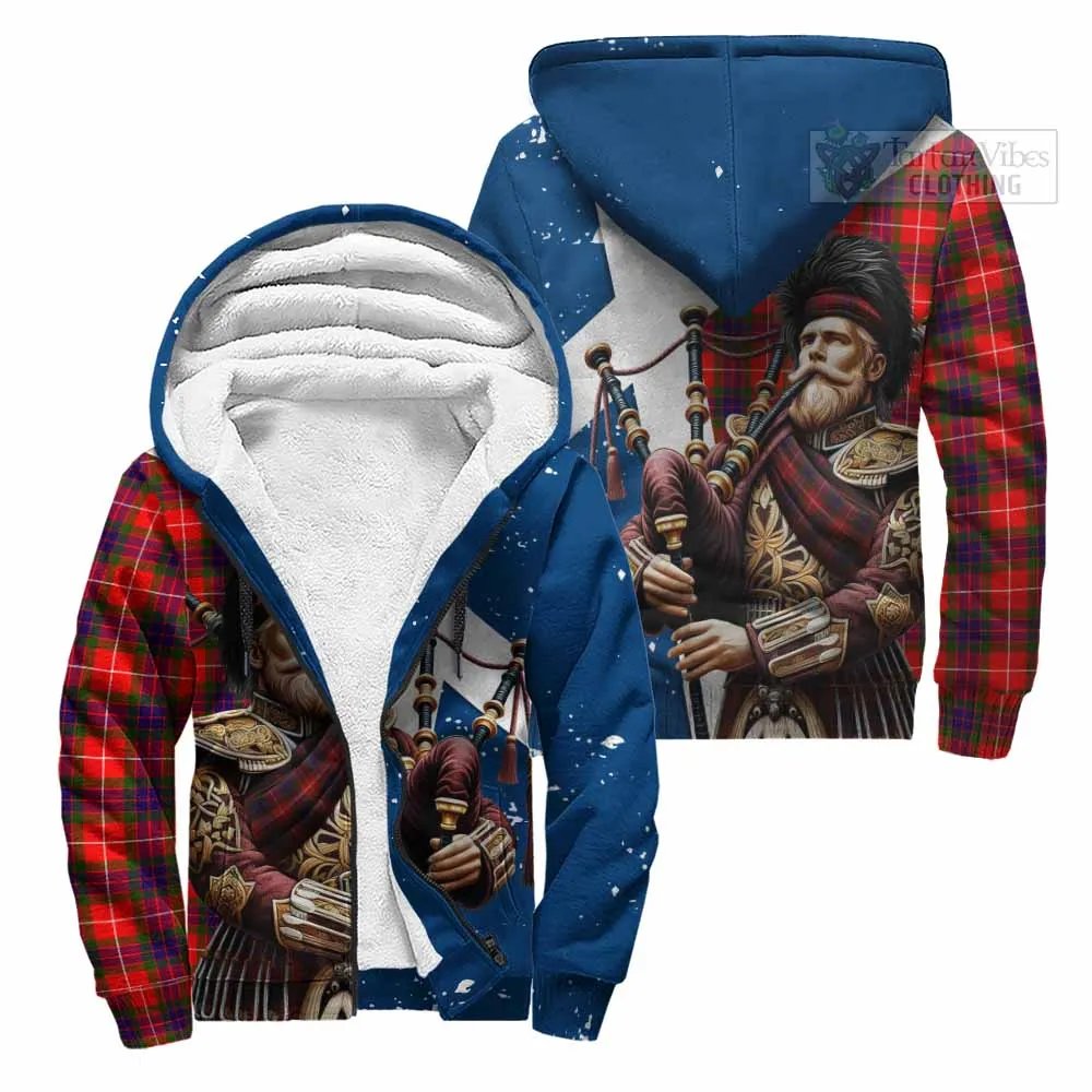 Abernethy Tartan Sherpa Hoodie with Family Crest Scottish Bagpiper Vibes