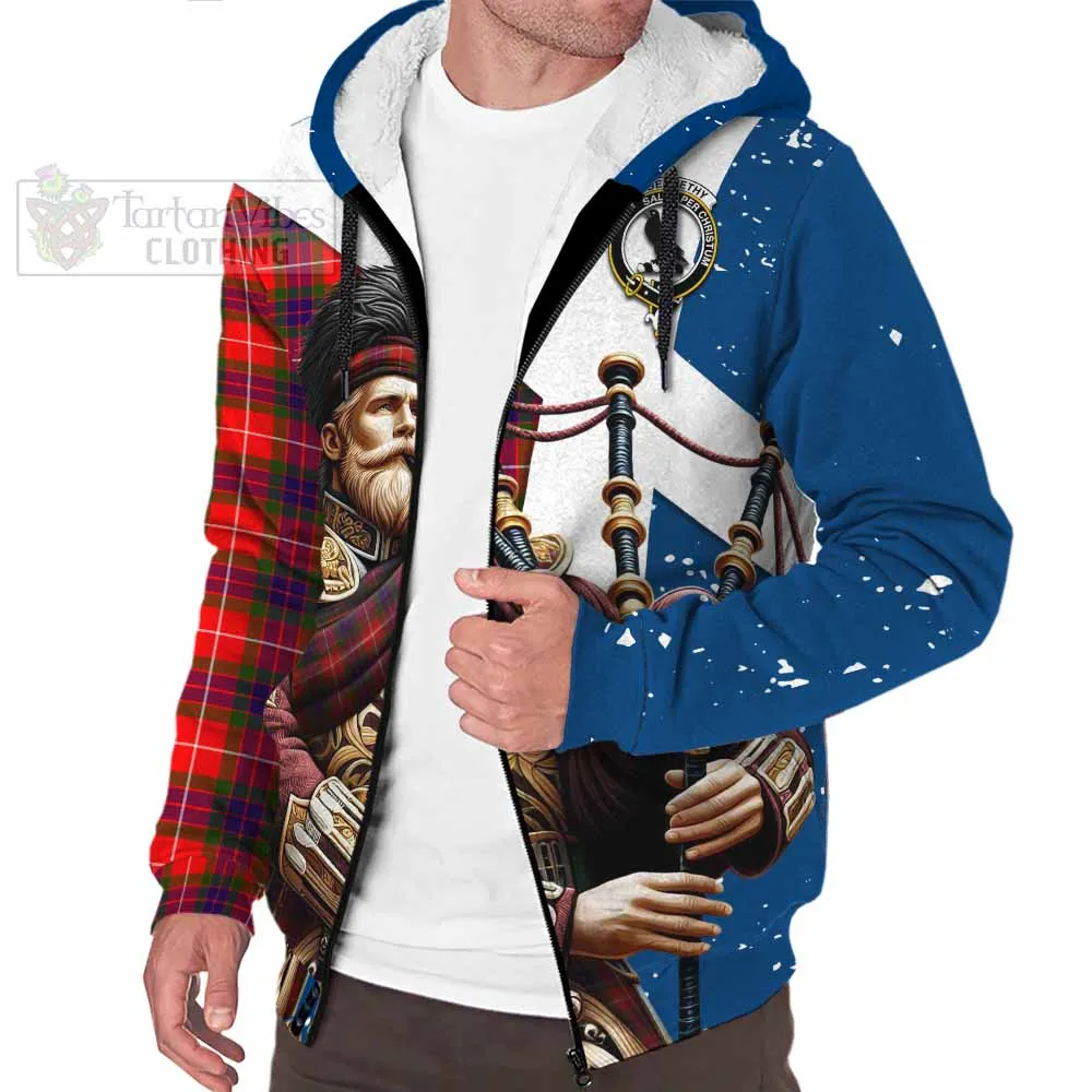 Abernethy Tartan Sherpa Hoodie with Family Crest Scottish Bagpiper Vibes