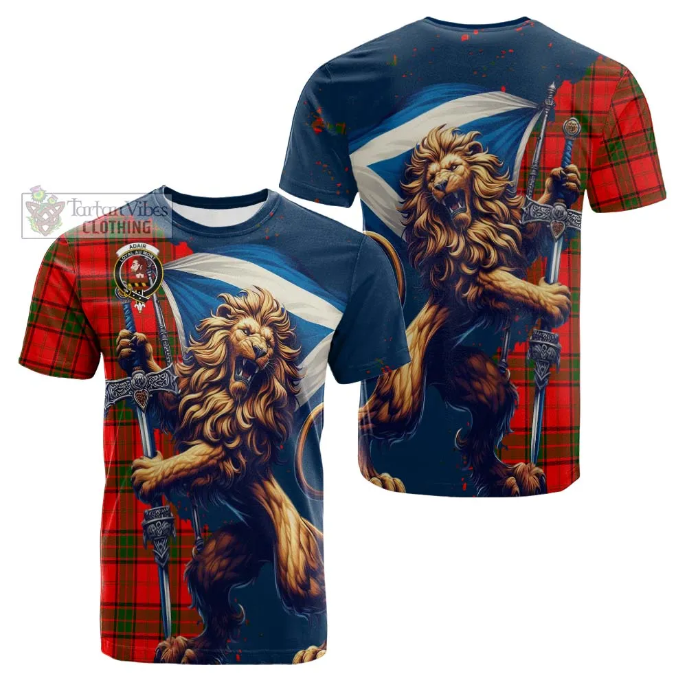 Adair Tartan Family Crest Cotton T-shirt with Scottish Majestic Lion