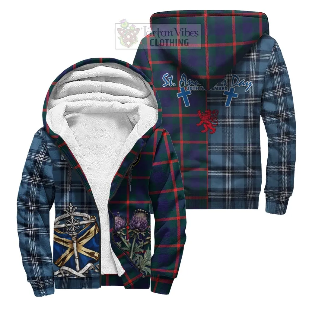 Agnew Tartan Sherpa Hoodie Happy St. Andrew's Day Half Tartan Style