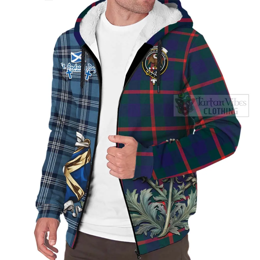 Agnew Tartan Sherpa Hoodie Happy St. Andrew's Day Half Tartan Style