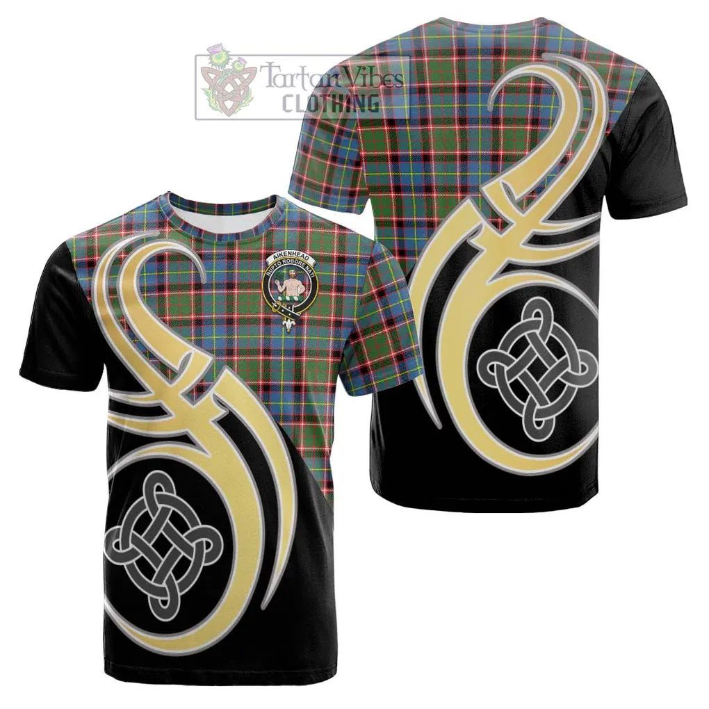 Aikenhead Tartan Cotton T-shirt with Family Crest and Celtic Symbol Style