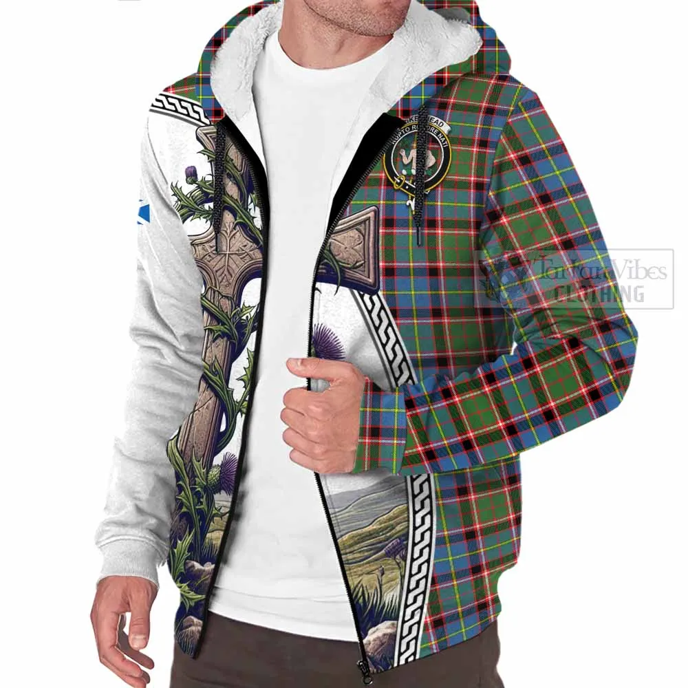 Aikenhead Tartan Sherpa Hoodie with Family Crest and St. Andrew's Cross Accented by Thistle Vines