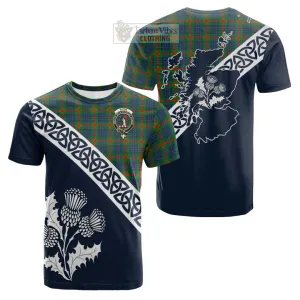 Aiton Tartan Cotton T-shirt Featuring Thistle and Scotland Map