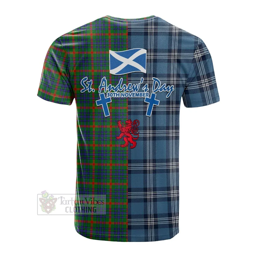 Aiton Tartan Cotton T-shirt Happy St. Andrew's Day Half Tartan Style