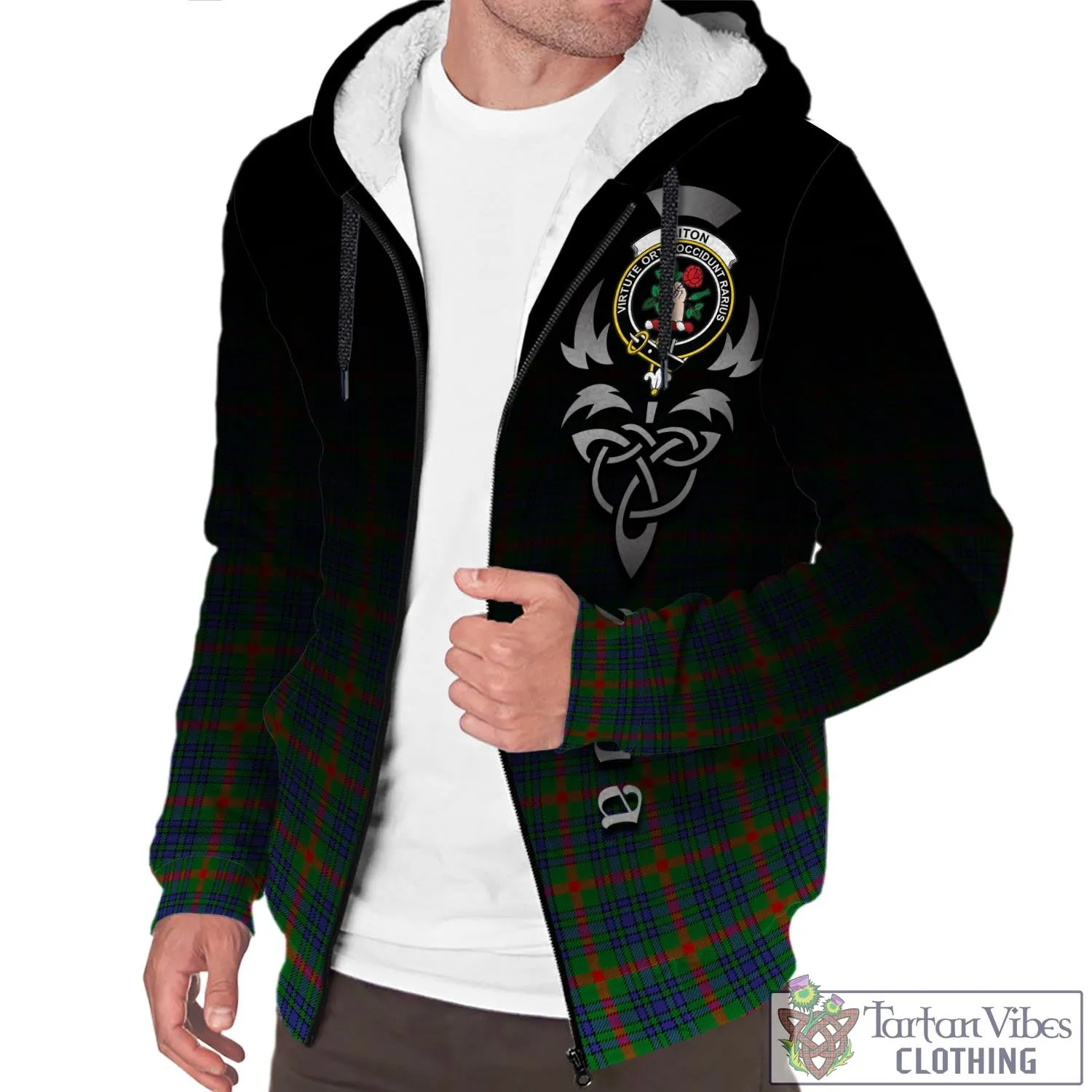 Aiton Tartan Sherpa Hoodie Featuring Alba Gu Brath Family Crest Celtic Inspired