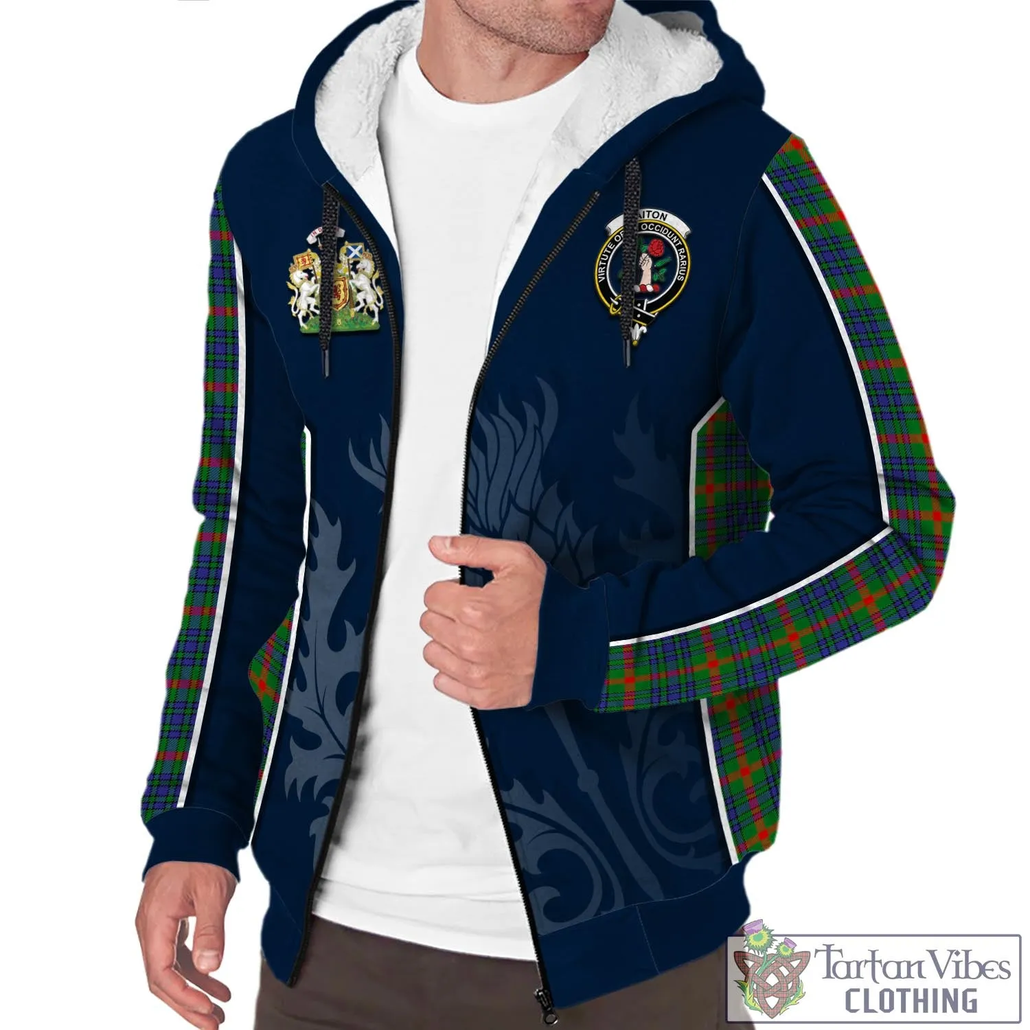 Aiton Tartan Sherpa Hoodie with Family Crest and Scottish Thistle Vibes Sport Style