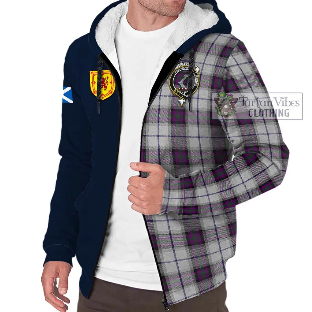 Alexander of Menstry Dress Tartan Sherpa Hoodie Alba with Scottish Lion Royal Arm Half Style