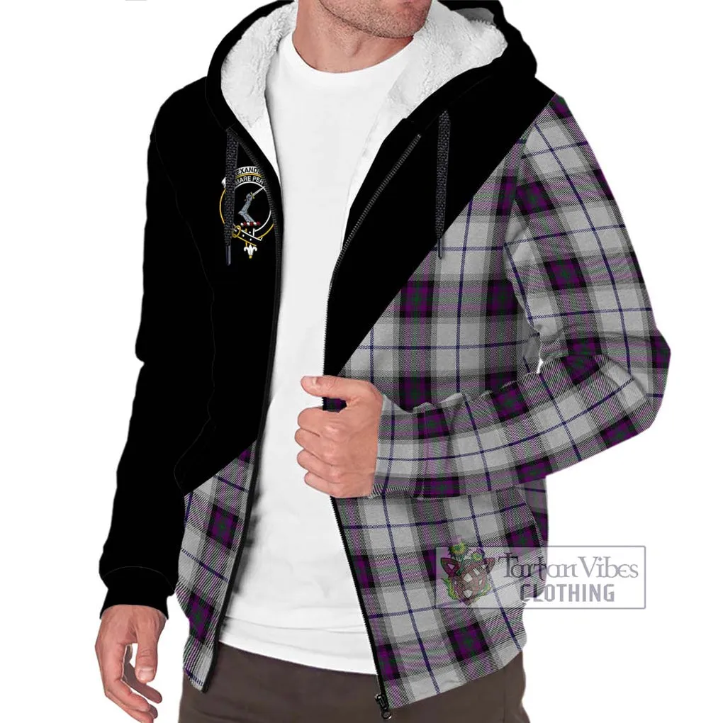 Alexander of Menstry Dress Tartan Sherpa Hoodie with Family Crest and Military Logo Style