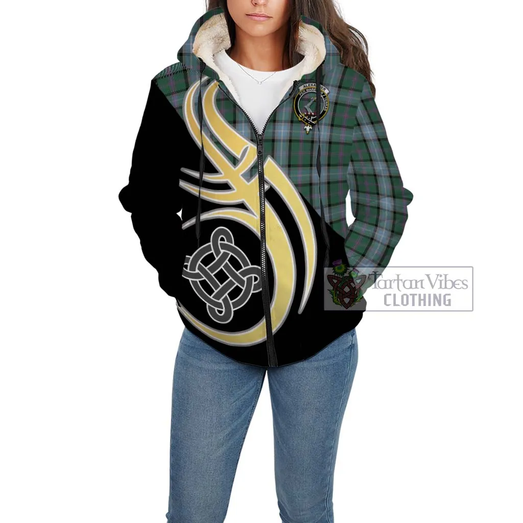 Alexander of Menstry Hunting Tartan Sherpa Hoodie with Family Crest and Celtic Symbol Style