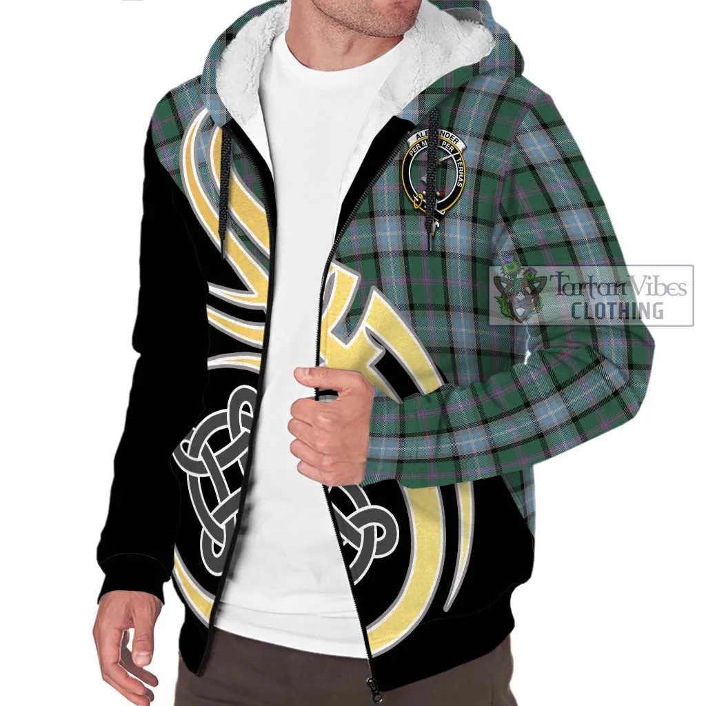 Alexander of Menstry Hunting Tartan Sherpa Hoodie with Family Crest and Celtic Symbol Style