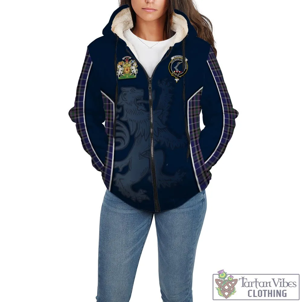 Alexander of Menstry Tartan Sherpa Hoodie with Family Crest and Lion Rampant Vibes Sport Style