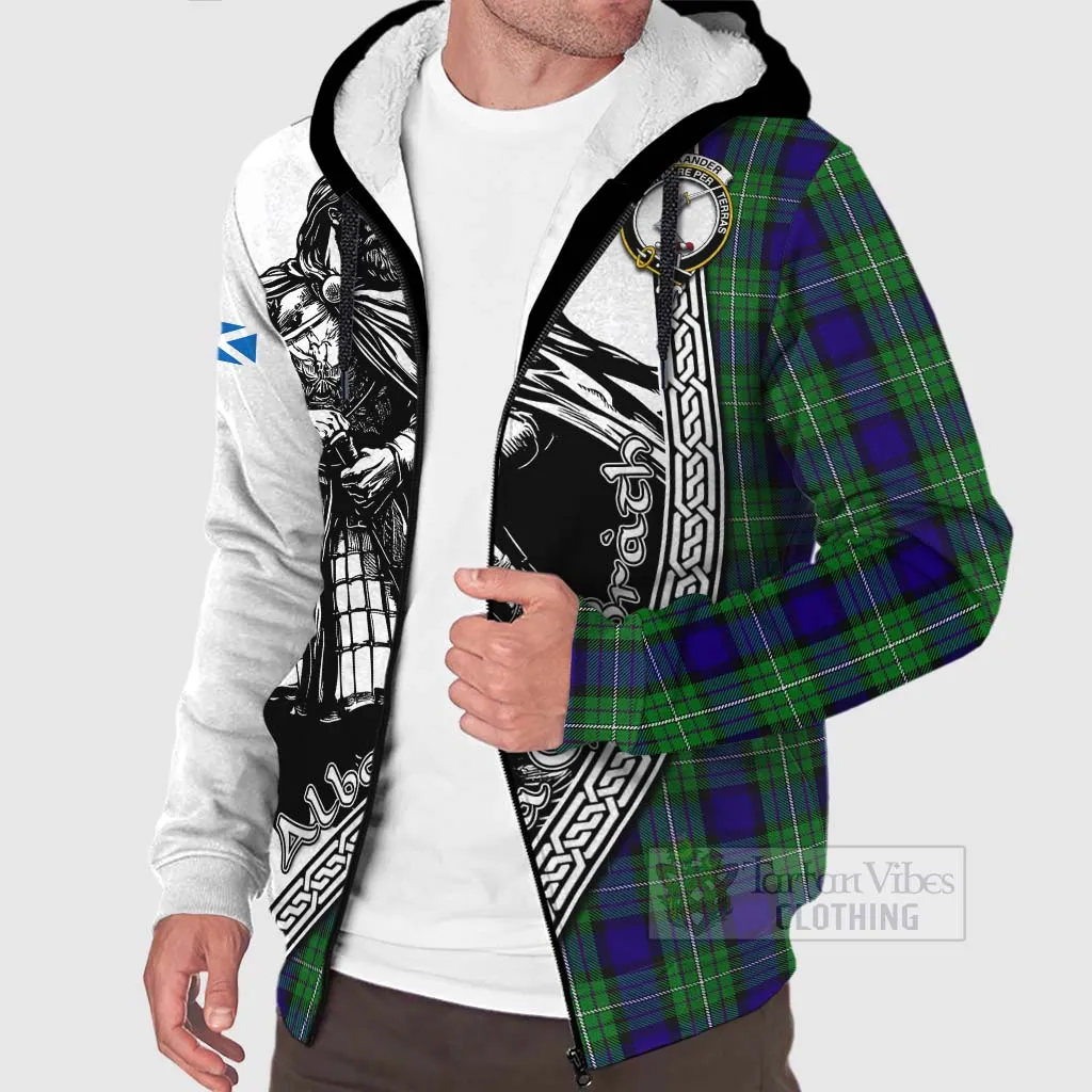 Alexander Tartan Clan Crest Sherpa Hoodie with Highlander Warrior Celtic Style