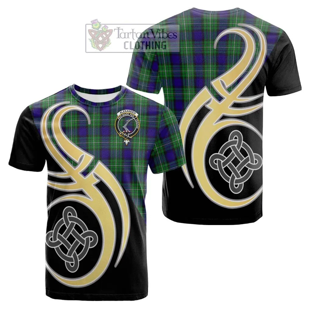 Alexander Tartan Cotton T-shirt with Family Crest and Celtic Symbol Style