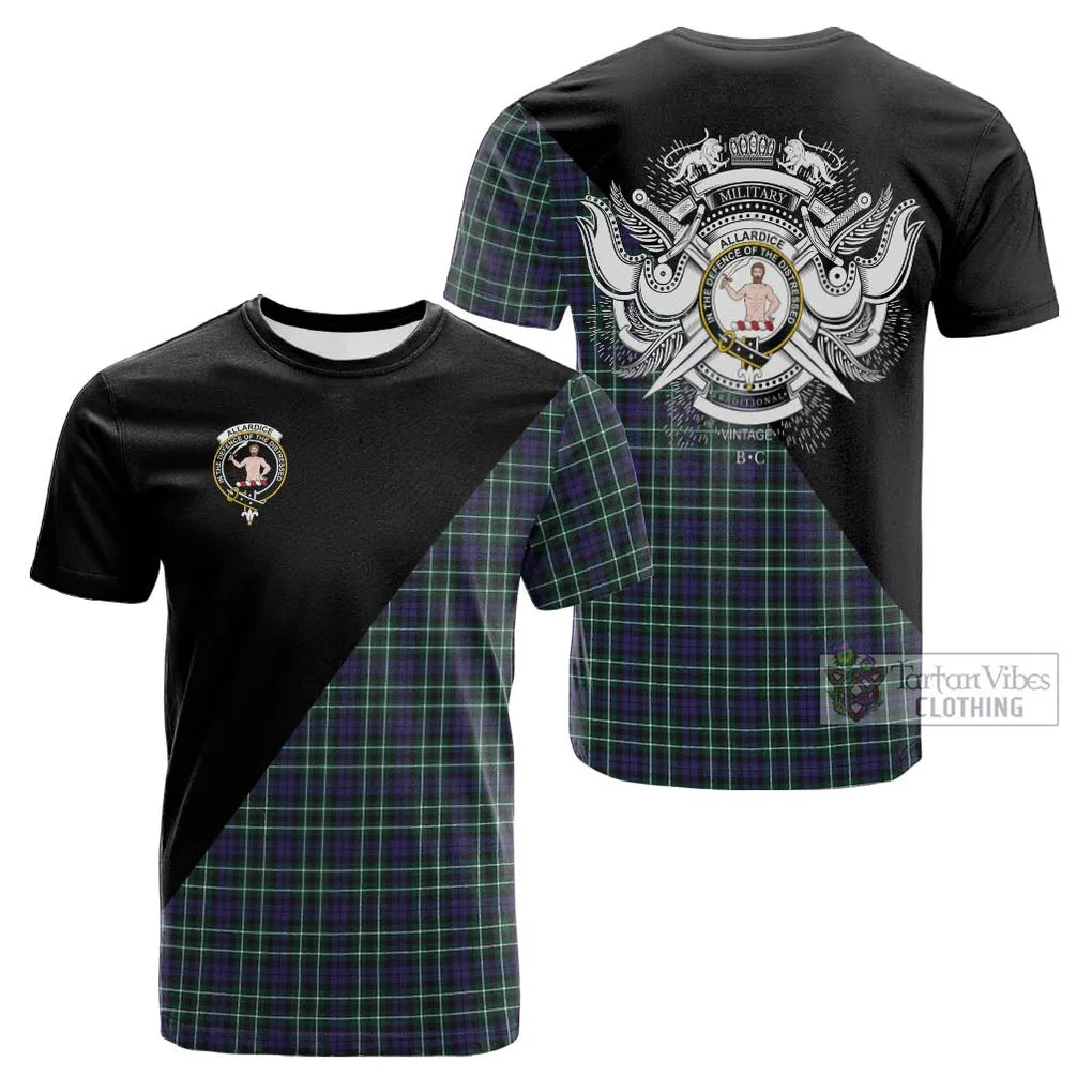 Allardice Tartan Cotton T-shirt with Family Crest and Military Logo Style