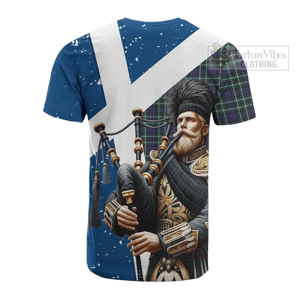 Allardice Tartan Cotton T-shirt with Family Crest Scottish Bagpiper Vibes