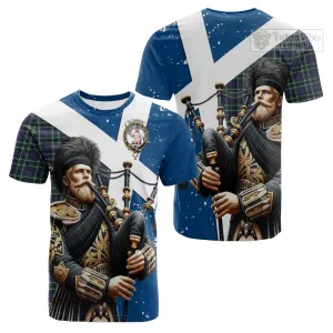 Allardice Tartan Cotton T-shirt with Family Crest Scottish Bagpiper Vibes