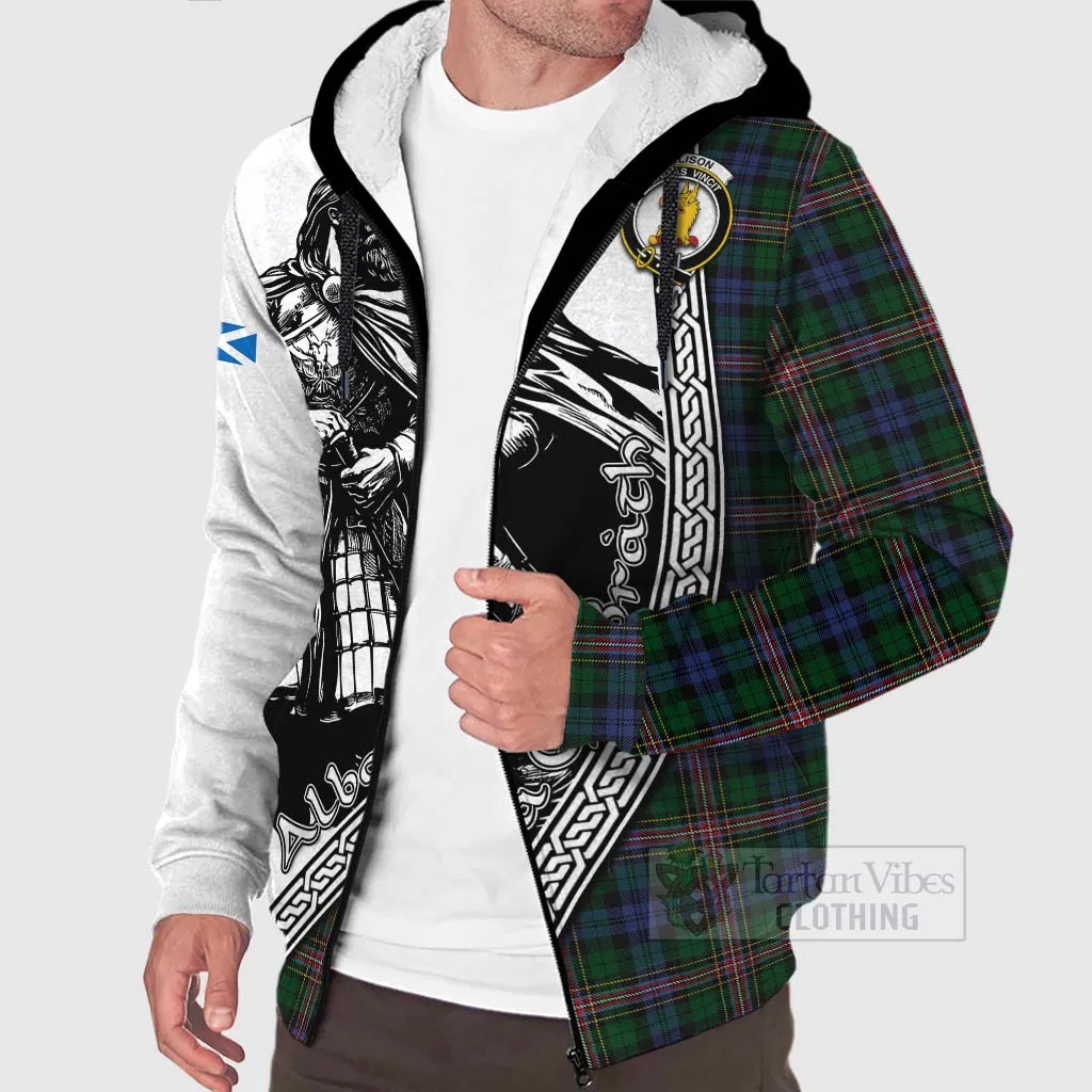 Allison Tartan Clan Crest Sherpa Hoodie with Highlander Warrior Celtic Style