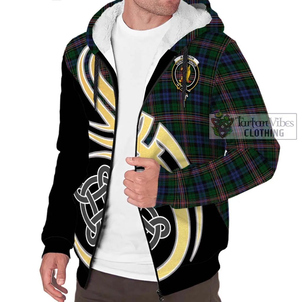 Allison Tartan Sherpa Hoodie with Family Crest and Celtic Symbol Style