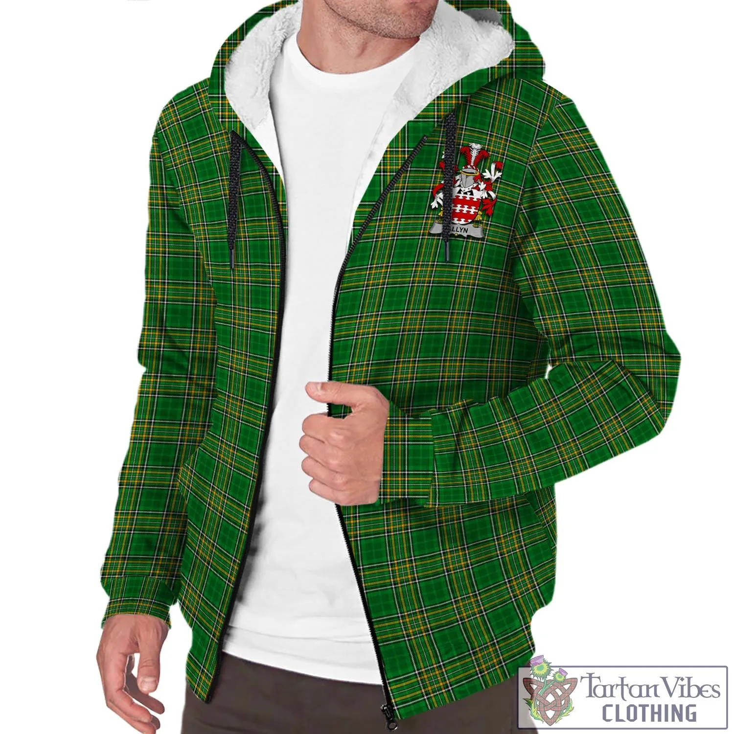 Allyn Irish Clan Tartan Sherpa Hoodie with Coat of Arms