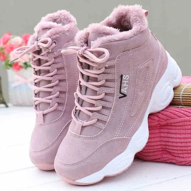 Amozae New Autumn Sneakers Woman Vulcanized Shoes Suede Female PU Leather Outdoor Lace-Up Plus Hair Thicken Sneakers Women