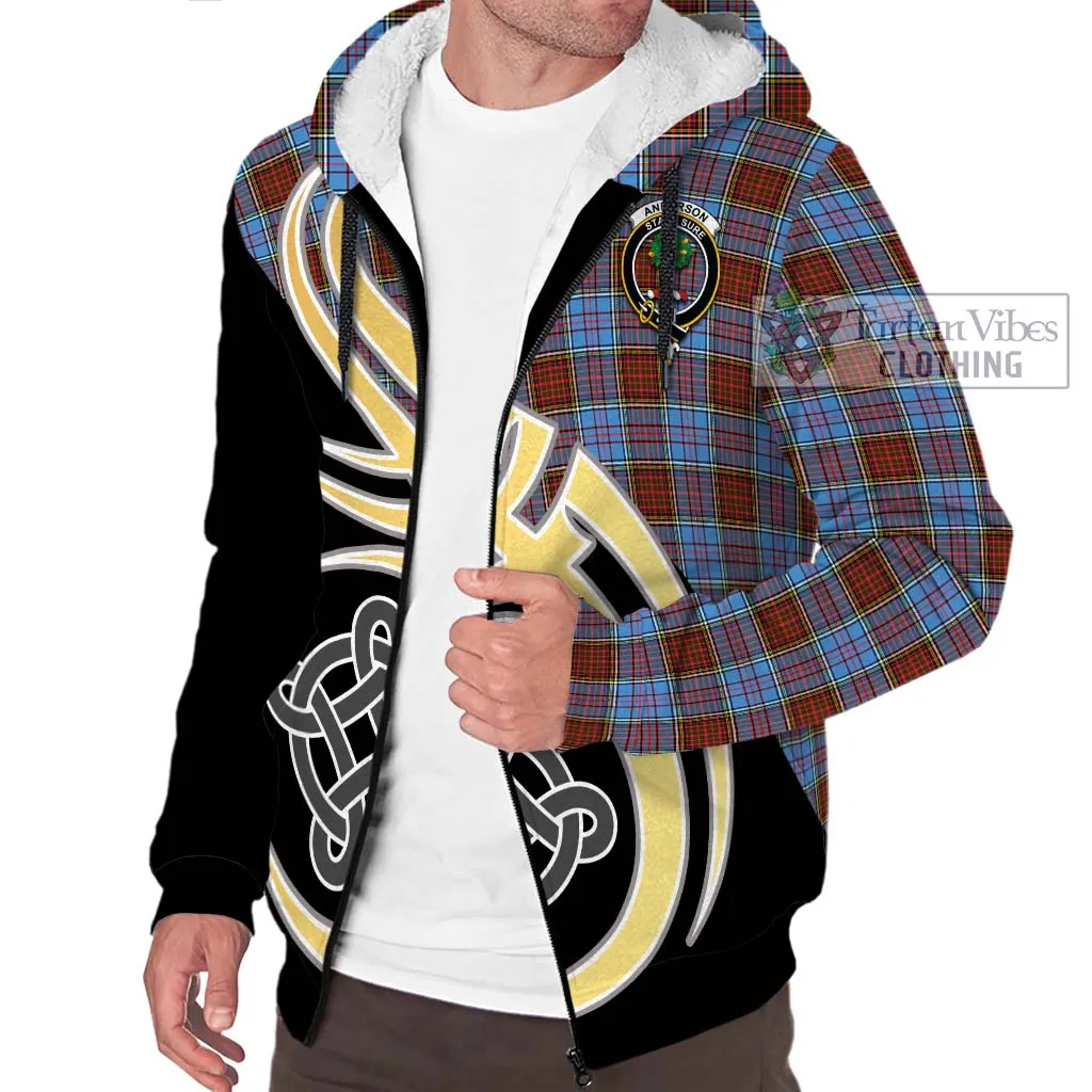 Anderson Modern Tartan Sherpa Hoodie with Family Crest and Celtic Symbol Style