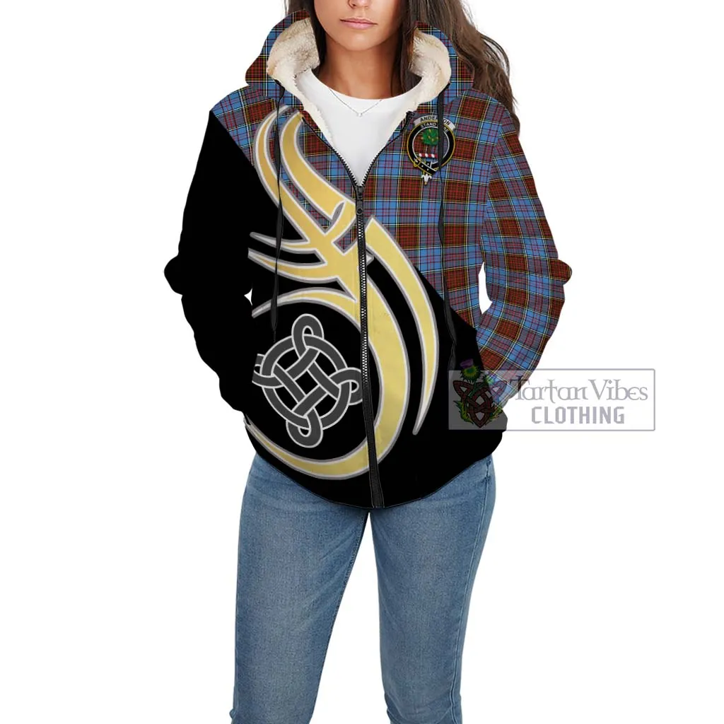 Anderson Modern Tartan Sherpa Hoodie with Family Crest and Celtic Symbol Style