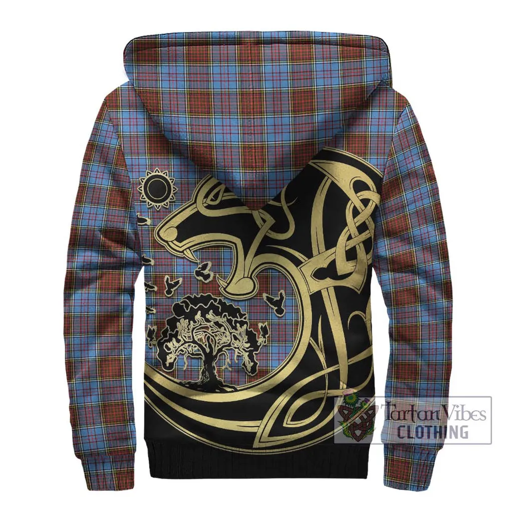 Anderson Modern Tartan Sherpa Hoodie with Family Crest Celtic Wolf Style