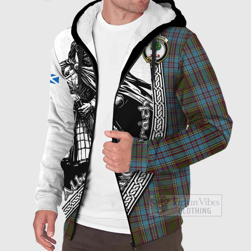 Anderson Tartan Clan Crest Sherpa Hoodie with Highlander Warrior Celtic Style