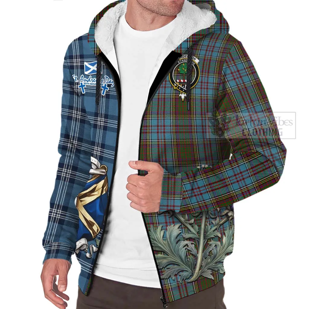 Anderson Tartan Sherpa Hoodie Happy St. Andrew's Day Half Tartan Style