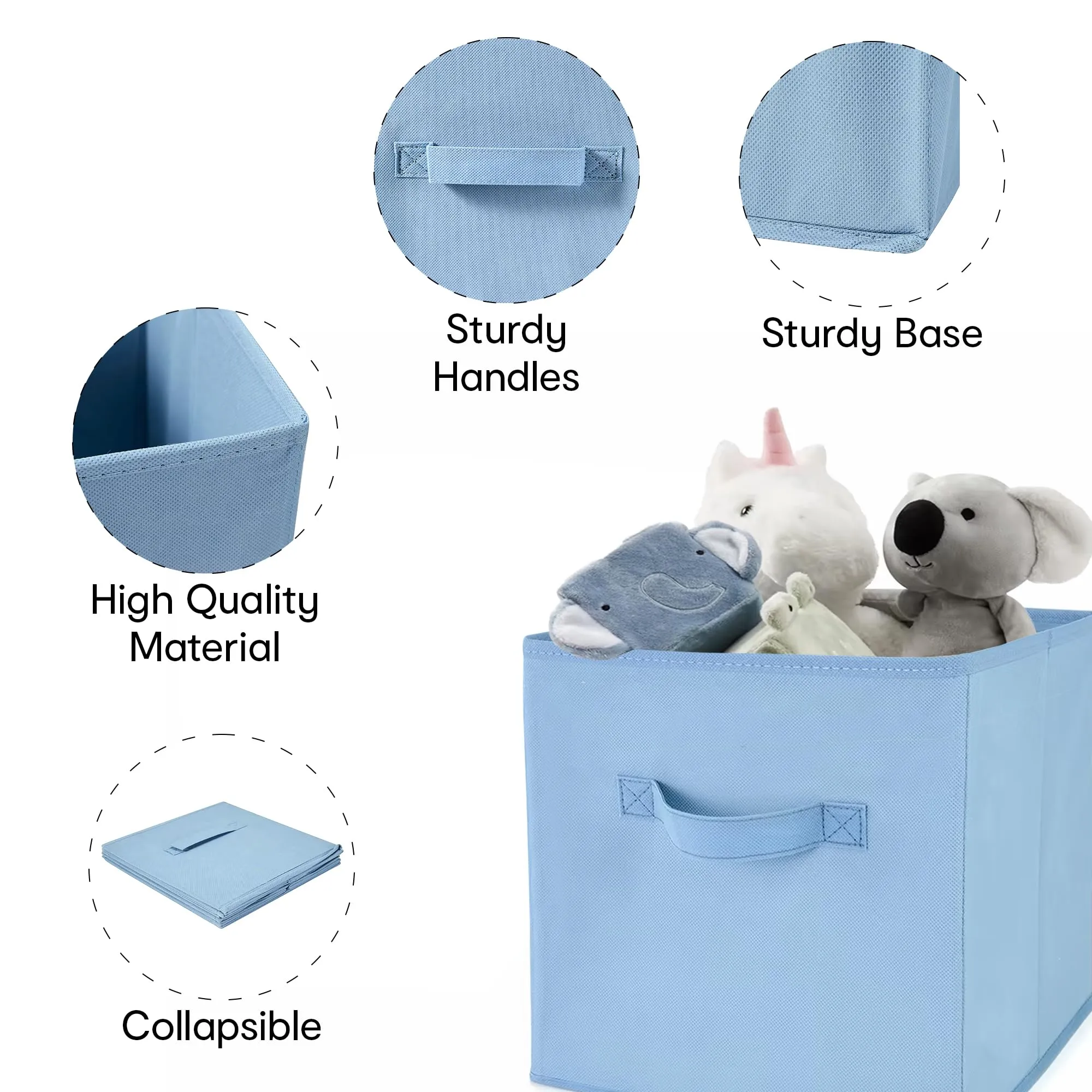 Anko Large Foldable Storage Cube In Set Of 4 |Organizer Basket | Ideal Collapsible Storage Cubes For Home Organiser Kids Toys Box And Wardrobe Clothes Stacker| Blue | 28.1cm L X 27.9cm W X 27.1cm H