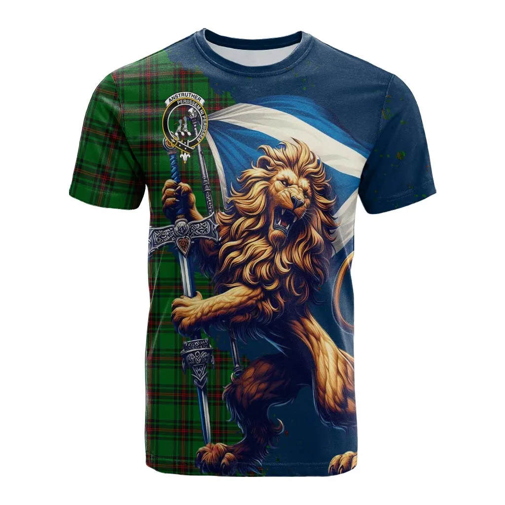 Anstruther Tartan Family Crest Cotton T-shirt with Scottish Majestic Lion