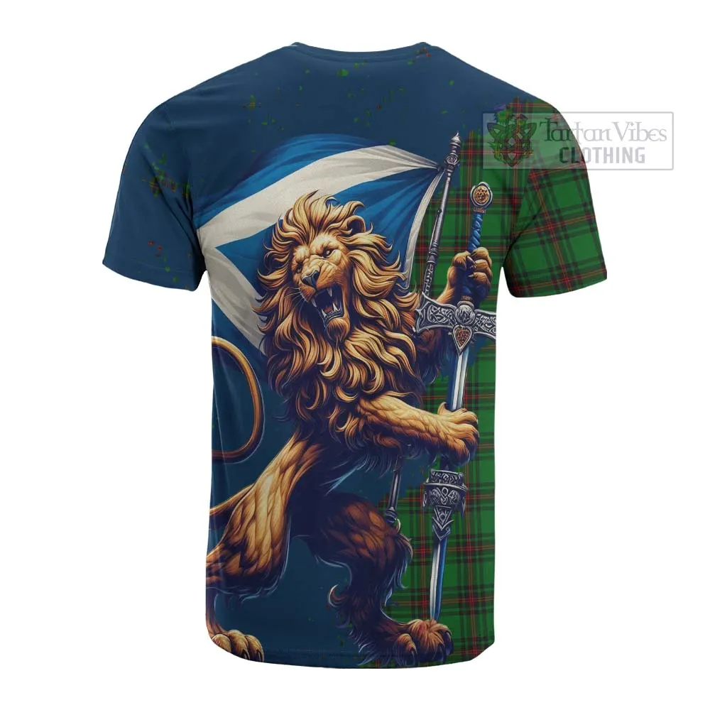 Anstruther Tartan Family Crest Cotton T-shirt with Scottish Majestic Lion