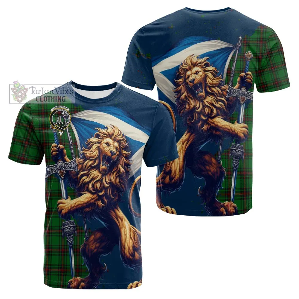 Anstruther Tartan Family Crest Cotton T-shirt with Scottish Majestic Lion