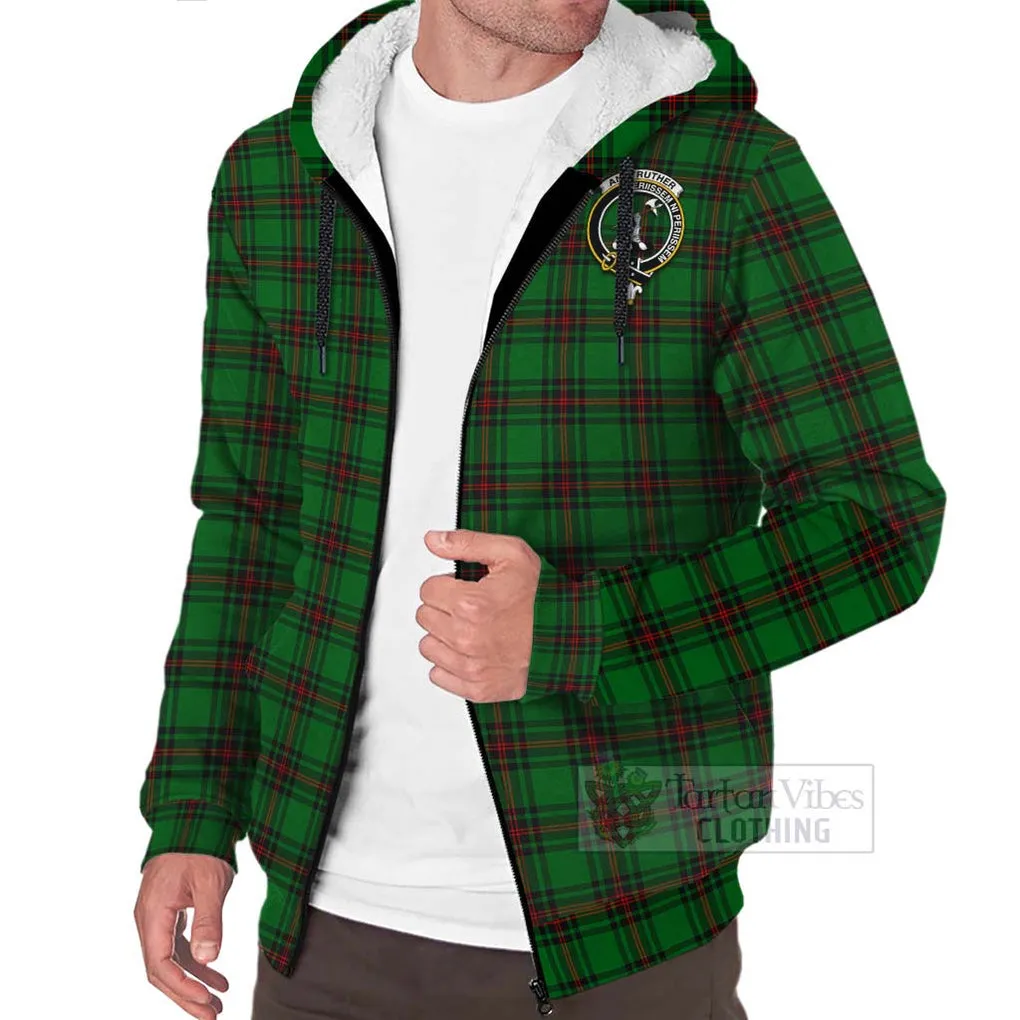 Anstruther Tartan Sherpa Hoodie with Family Crest Celtic Skull Style