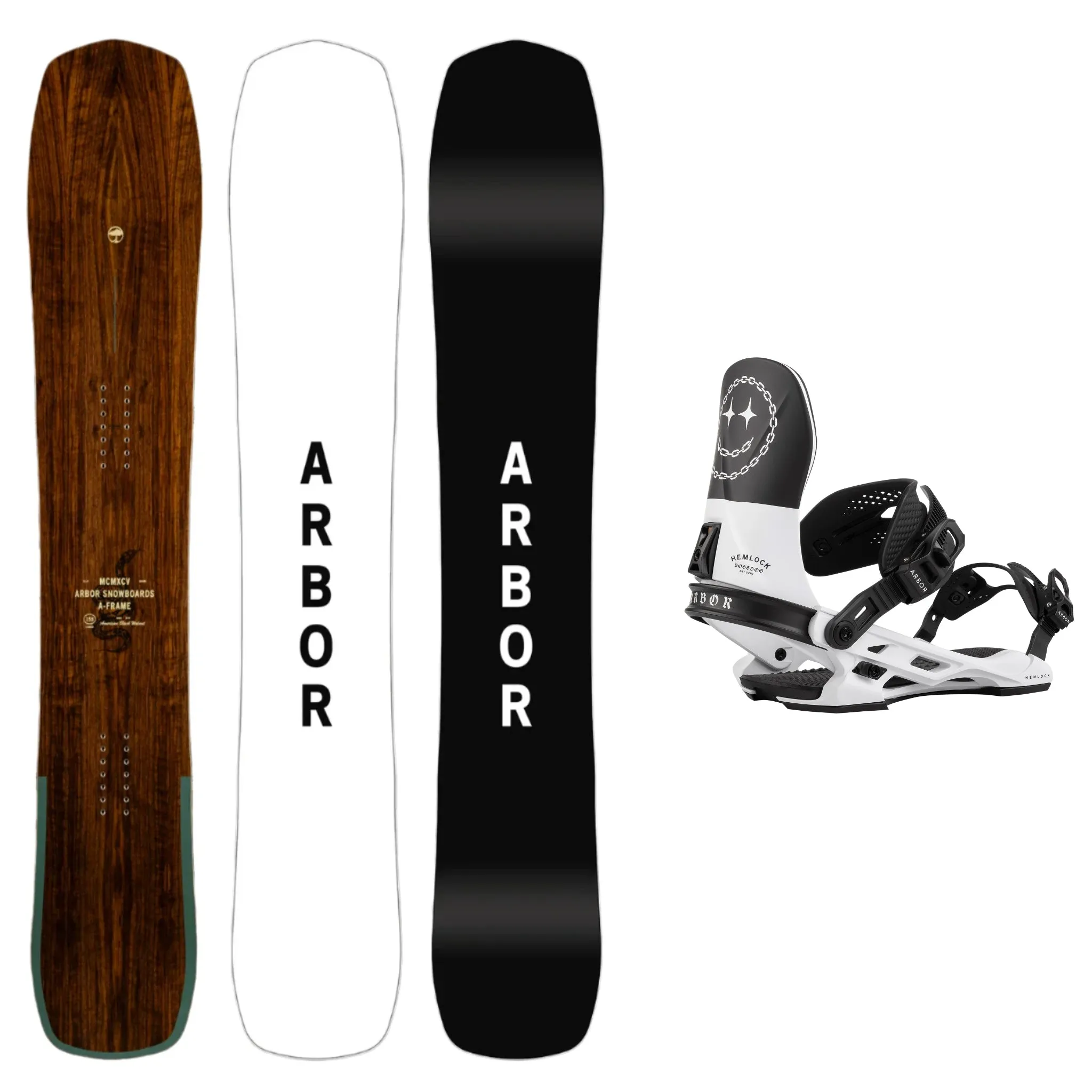 Arbor A-Frame Camber Snowboard with Arbor Hemlock Boss Dog Snowboard Binding 2025