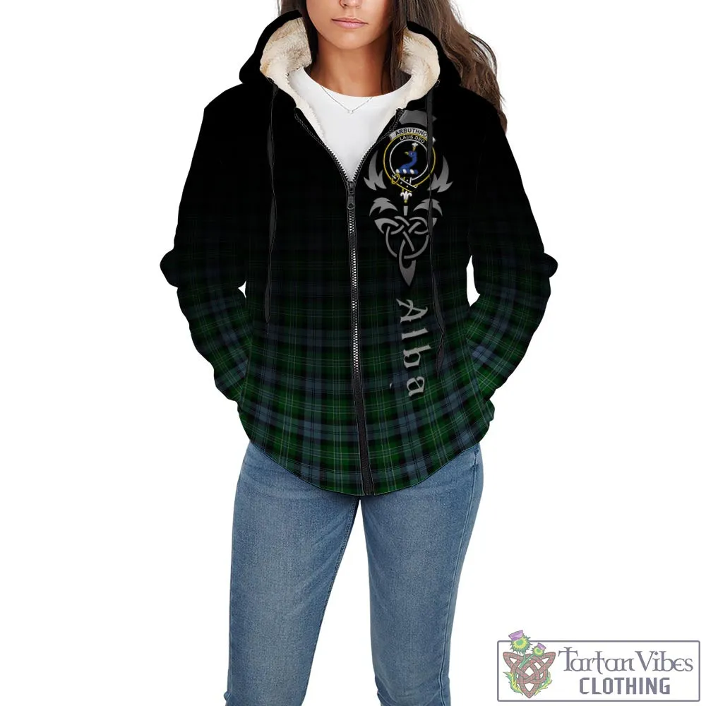 Arbuthnot Ancient Tartan Sherpa Hoodie Featuring Alba Gu Brath Family Crest Celtic Inspired