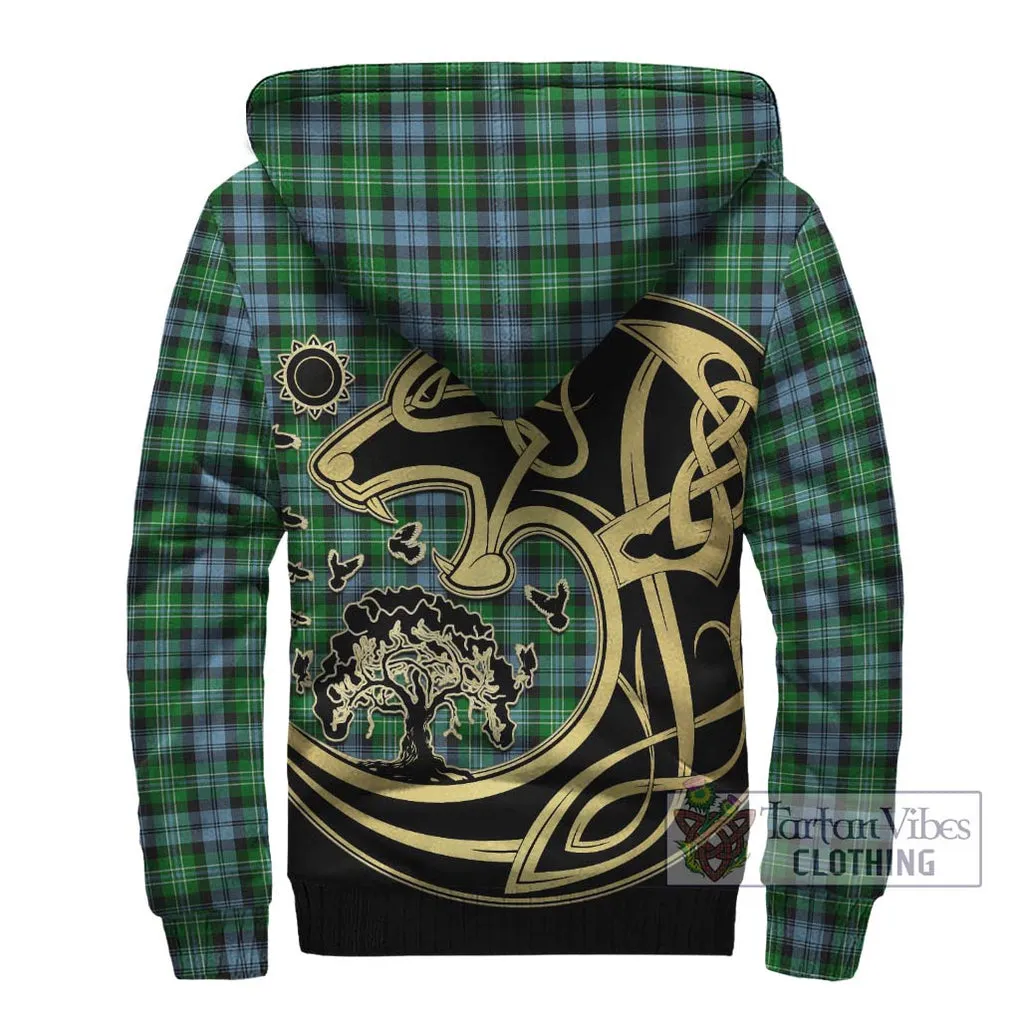 Arbuthnot Ancient Tartan Sherpa Hoodie with Family Crest Celtic Wolf Style