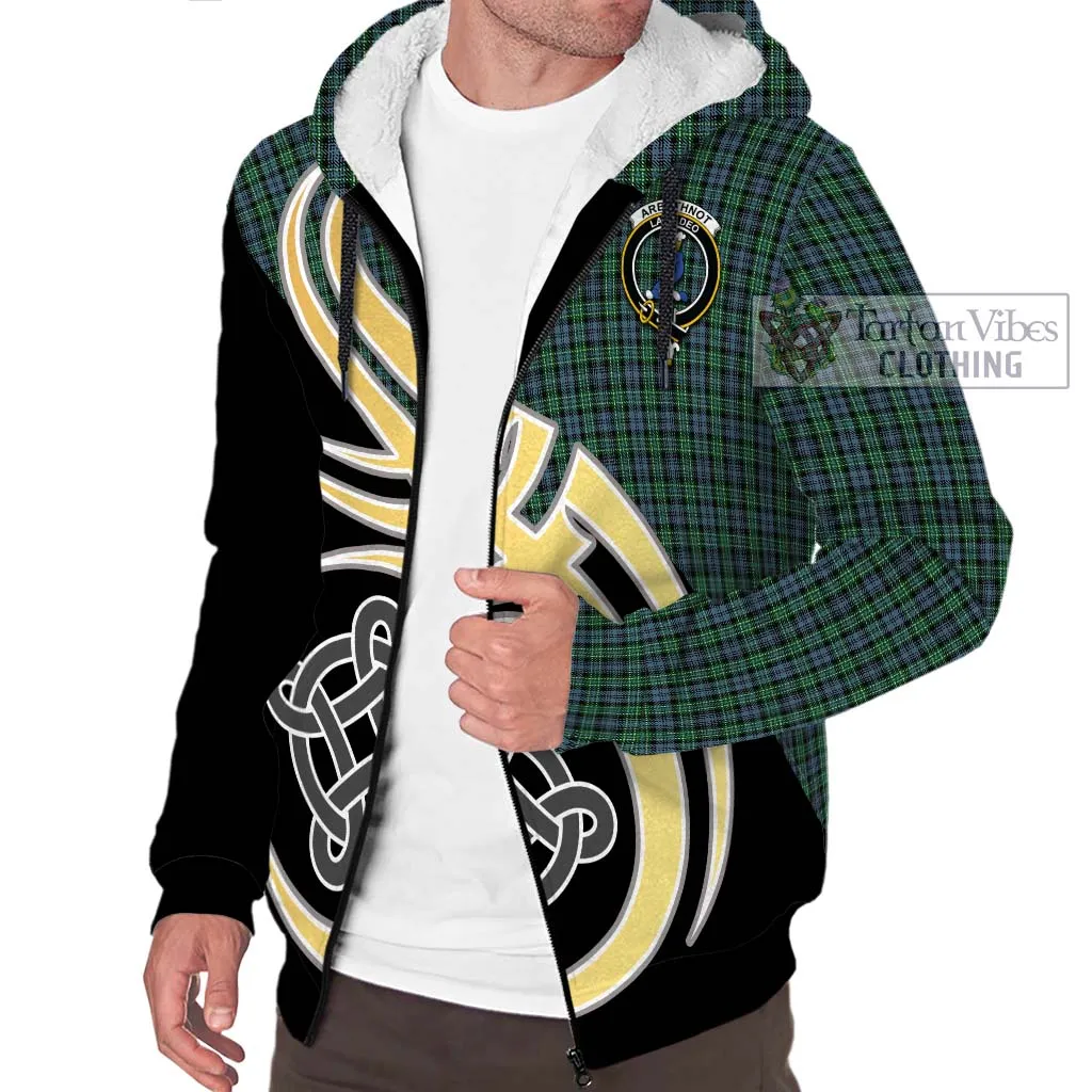 Arbuthnot Tartan Sherpa Hoodie with Family Crest and Celtic Symbol Style