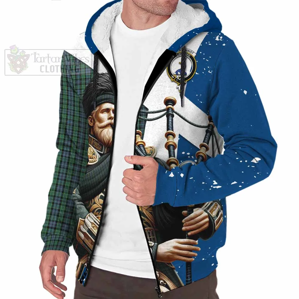 Arbuthnot Tartan Sherpa Hoodie with Family Crest Scottish Bagpiper Vibes