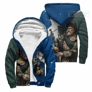 Arbuthnot Tartan Sherpa Hoodie with Family Crest Scottish Bagpiper Vibes