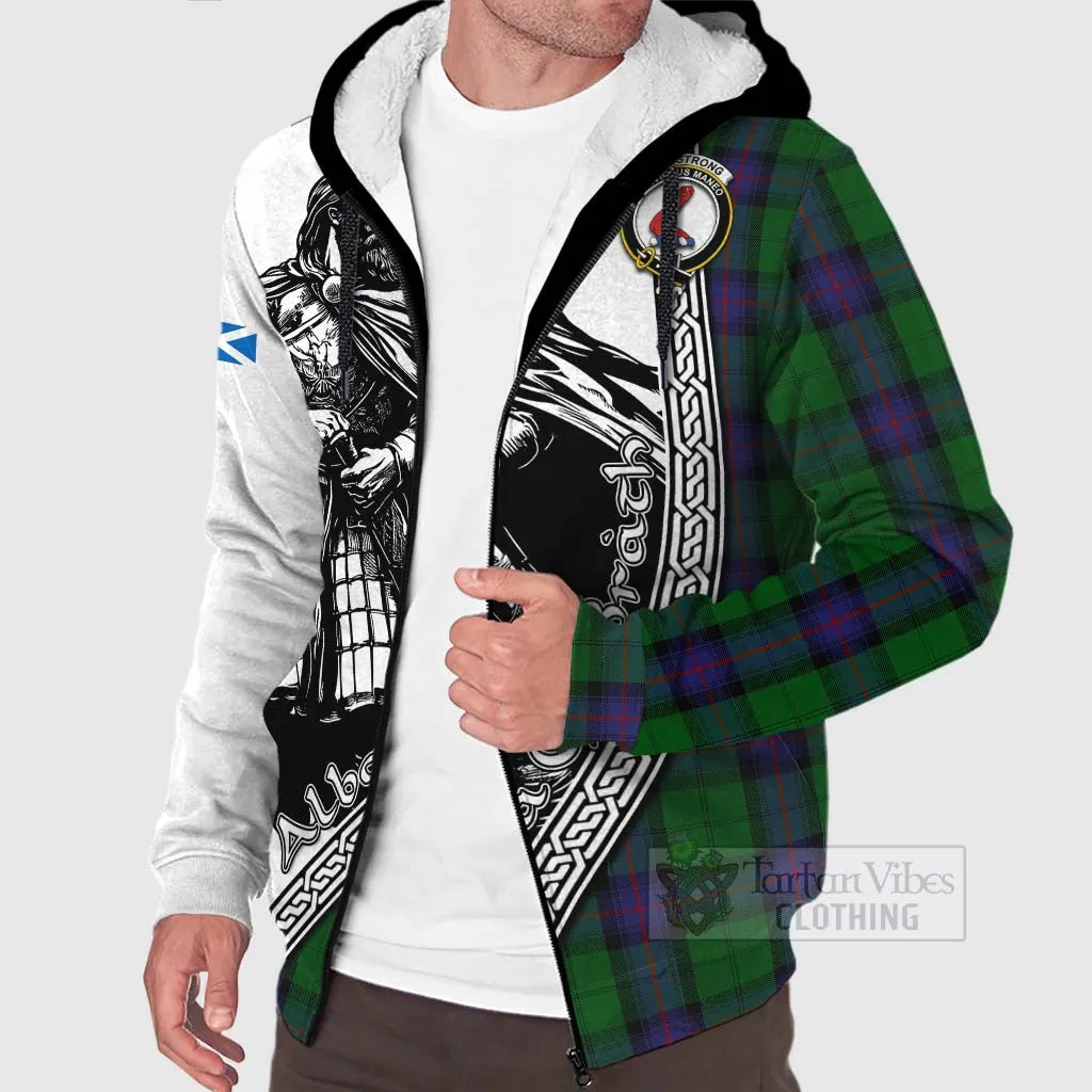 Armstrong Tartan Clan Crest Sherpa Hoodie with Highlander Warrior Celtic Style